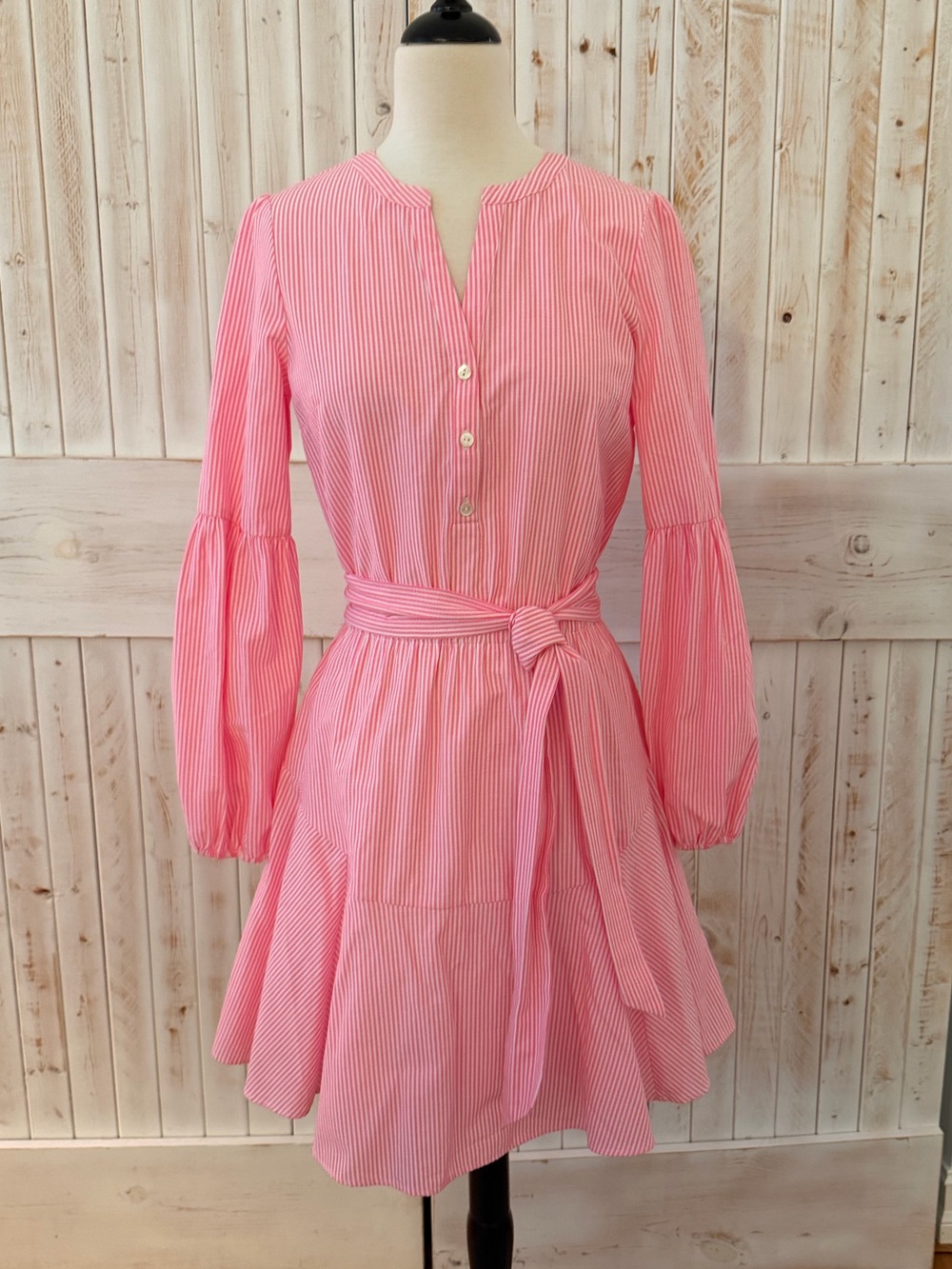 Lilly Pulitzer Pink Striped Long-Sleeve Belted Mini Dress
